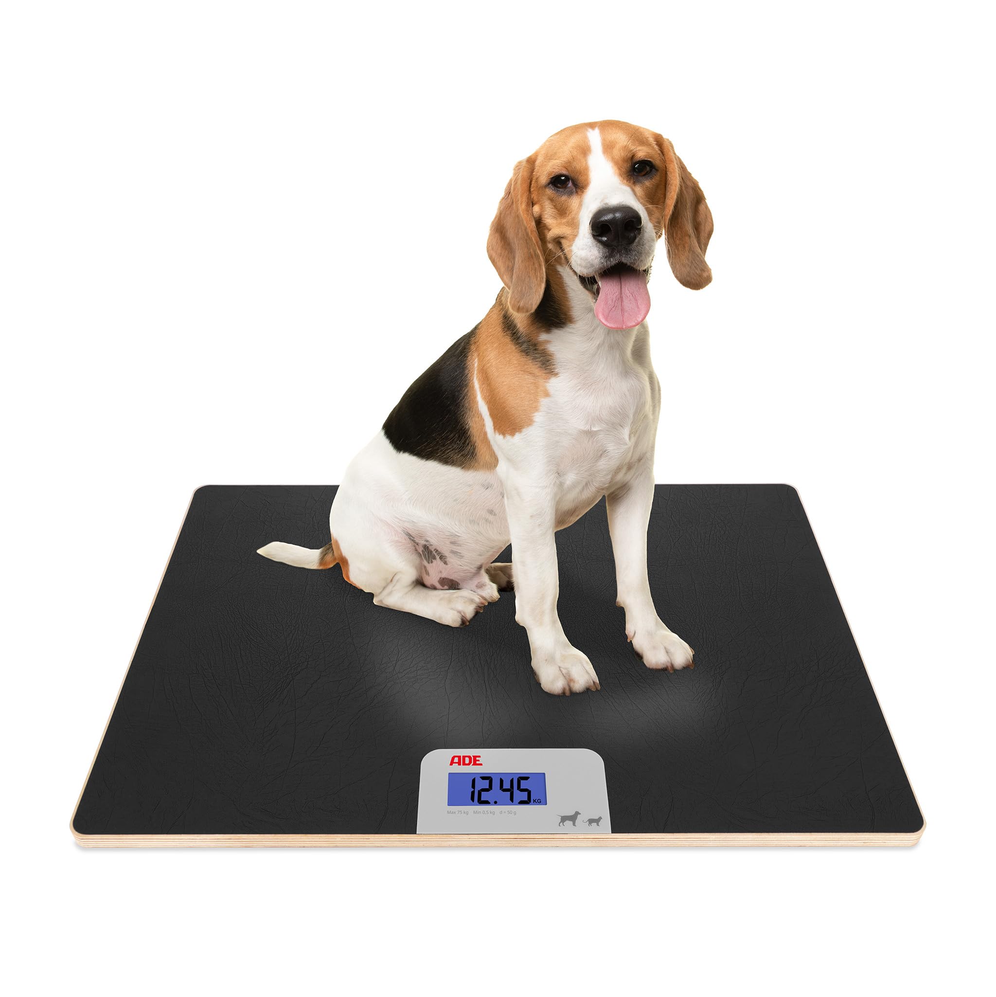 ADE Báscula digital para animales de hasta 75 kg | Báscula para perros con pasos de 50 g | para mascotas pequeñas y medianas | superficie amigable con las patas | también como báscula para gatos y