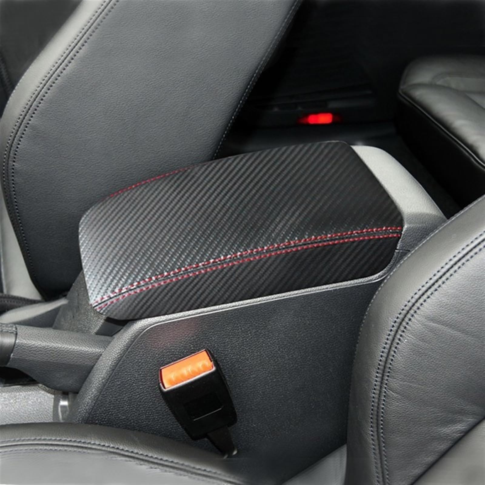 Auto-Armlehnen-Aufbewahrungsbox Für VW für Golf 6 2010 2011 2012 2013 Autoinnenraum Carbon Style Mikrofaser Leder Mittelarmlehne Abdeckung Trim(White line)