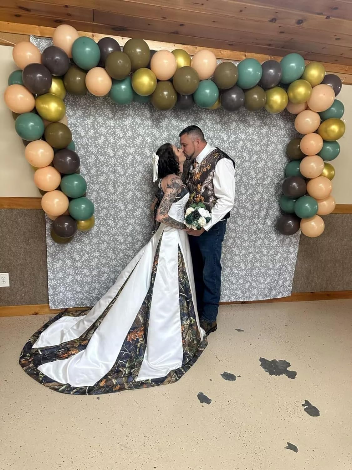 ZVOCY Women's Camouflage Wedding Dress Satin Camo Long Formal