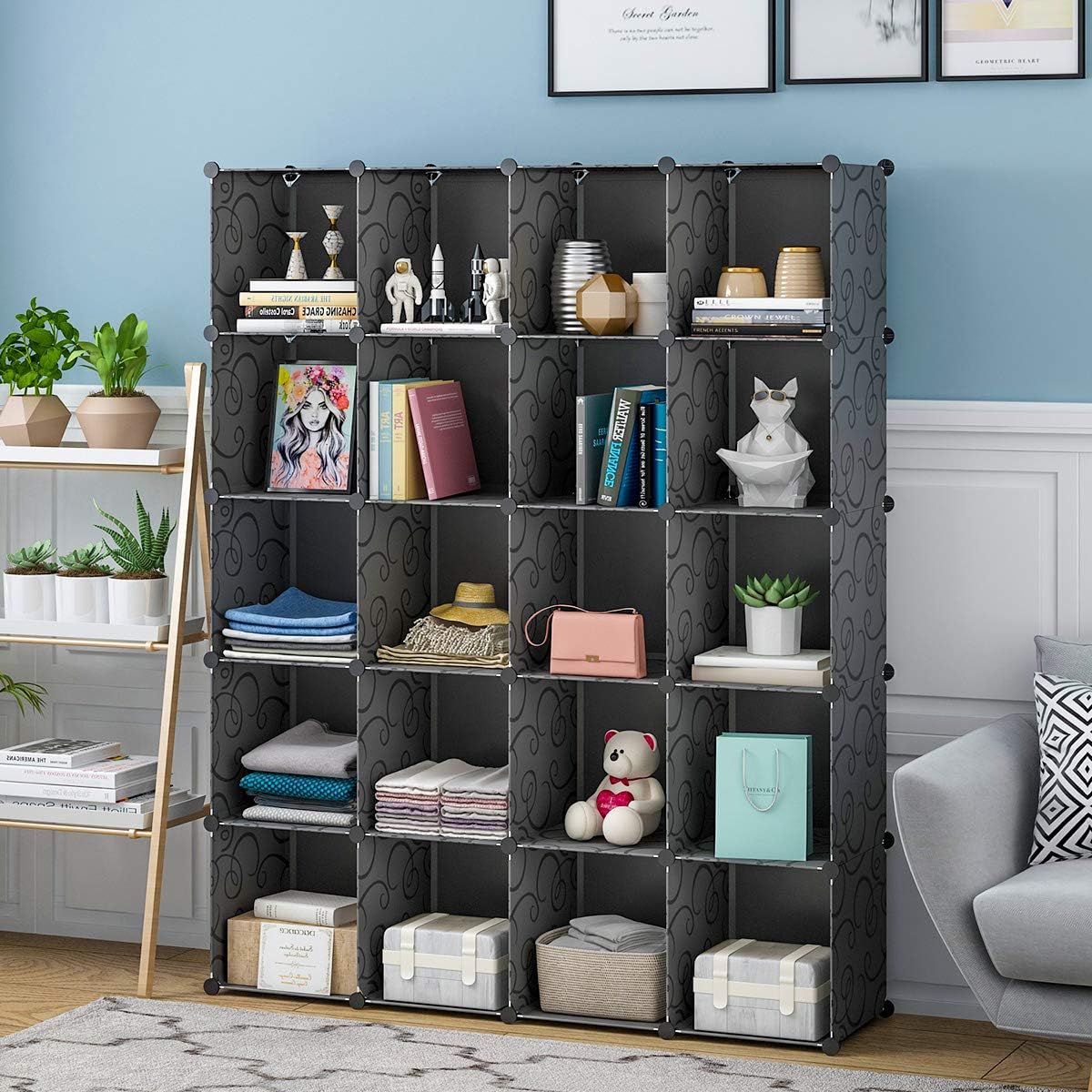 KOUSI Large Cube Storage - 14"x18" Depth Cube Organizer Cube Storage Shelves Cubby Organizing Closet Storage Organizer Cabinet Shelving Bookshelf Toy Organizer,Black,20 Cubes