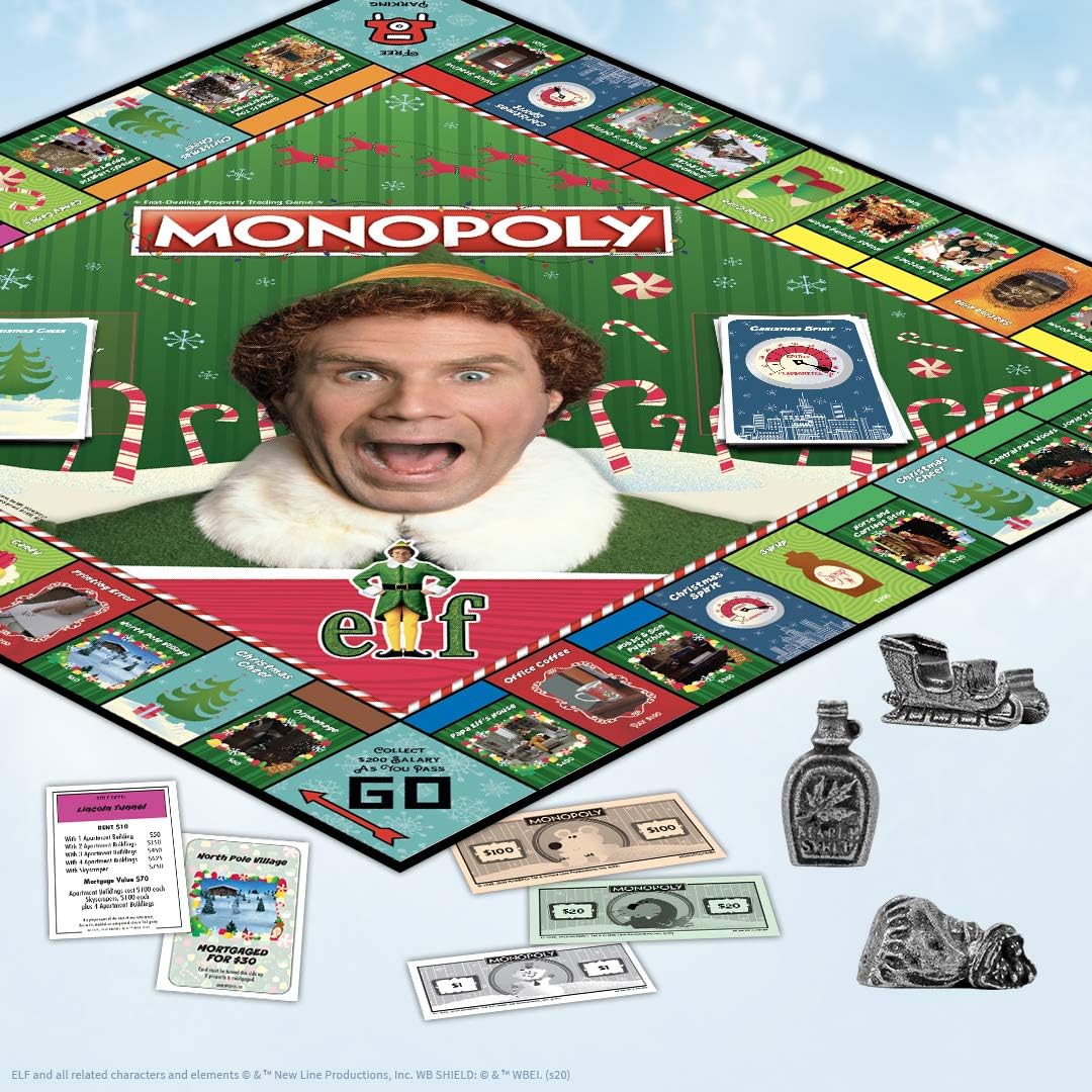 Monopoly Elf | Based on Christmas Comedy Film Elf | Collectible Monopoly Game Featuring Familiar Locations and Iconic Moments | Officially Licensed Monopoly
