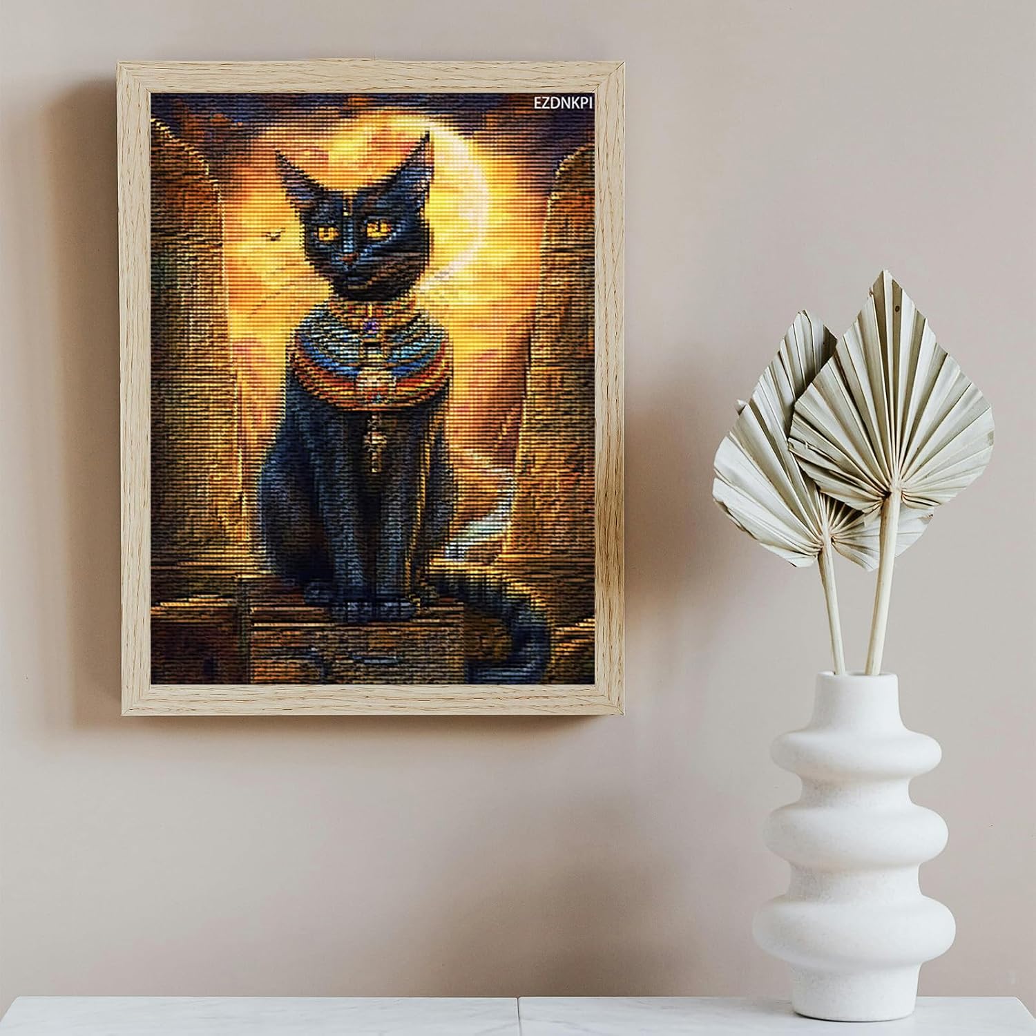 EZDNKPI Egyptian Bastet Cat Preprinted 11CT Cross Stitch Kits for Beginners and Adults Easy Needlepoint Patterns for Home Decor and Craftings 12x16inch