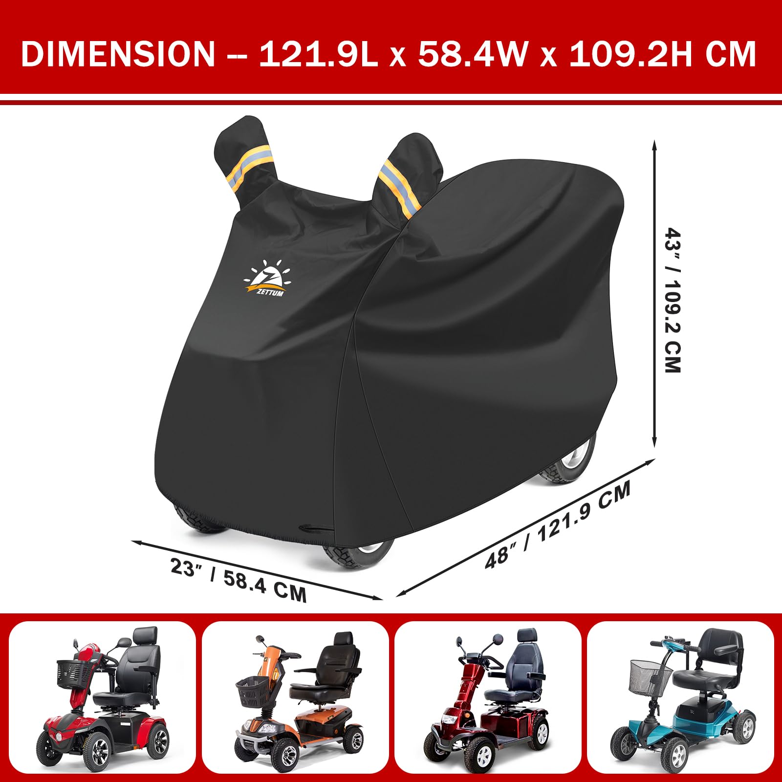 Zettum Mobility Scooter Cover 121 CM, 600D PU Scooter Rain Covers Heavy Duty & Waterproof - Image 2