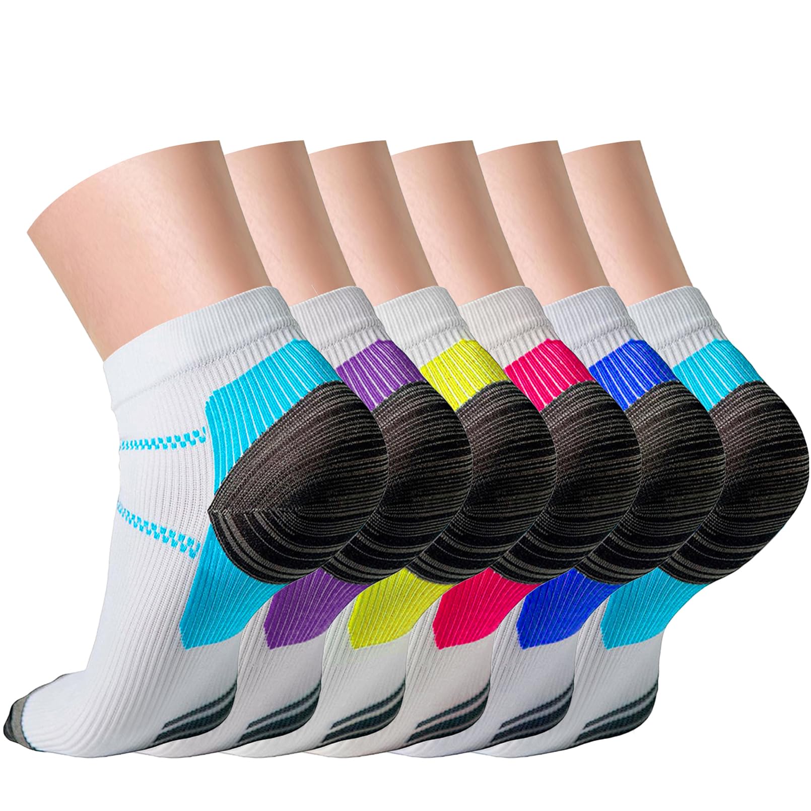 QUXIANG Compression Socks for Women & Men Circulation 3/6/7 Pairs Arch Ankle Support 15-20 mmHg Best for Running Cycling