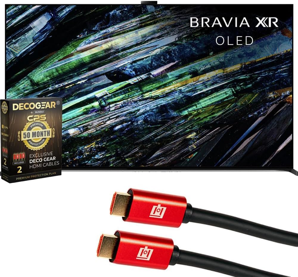 QD-OLED 77 inch BRAVIA XR A95L Series 4K Ultra HD Smart Google TV Bundle with Deco Gear 4K HDMI 2.0 Cable w/Pure Copper Conductors x2 & CPS Exclusive 50 Month Protection (BEACH-CPS-505000)