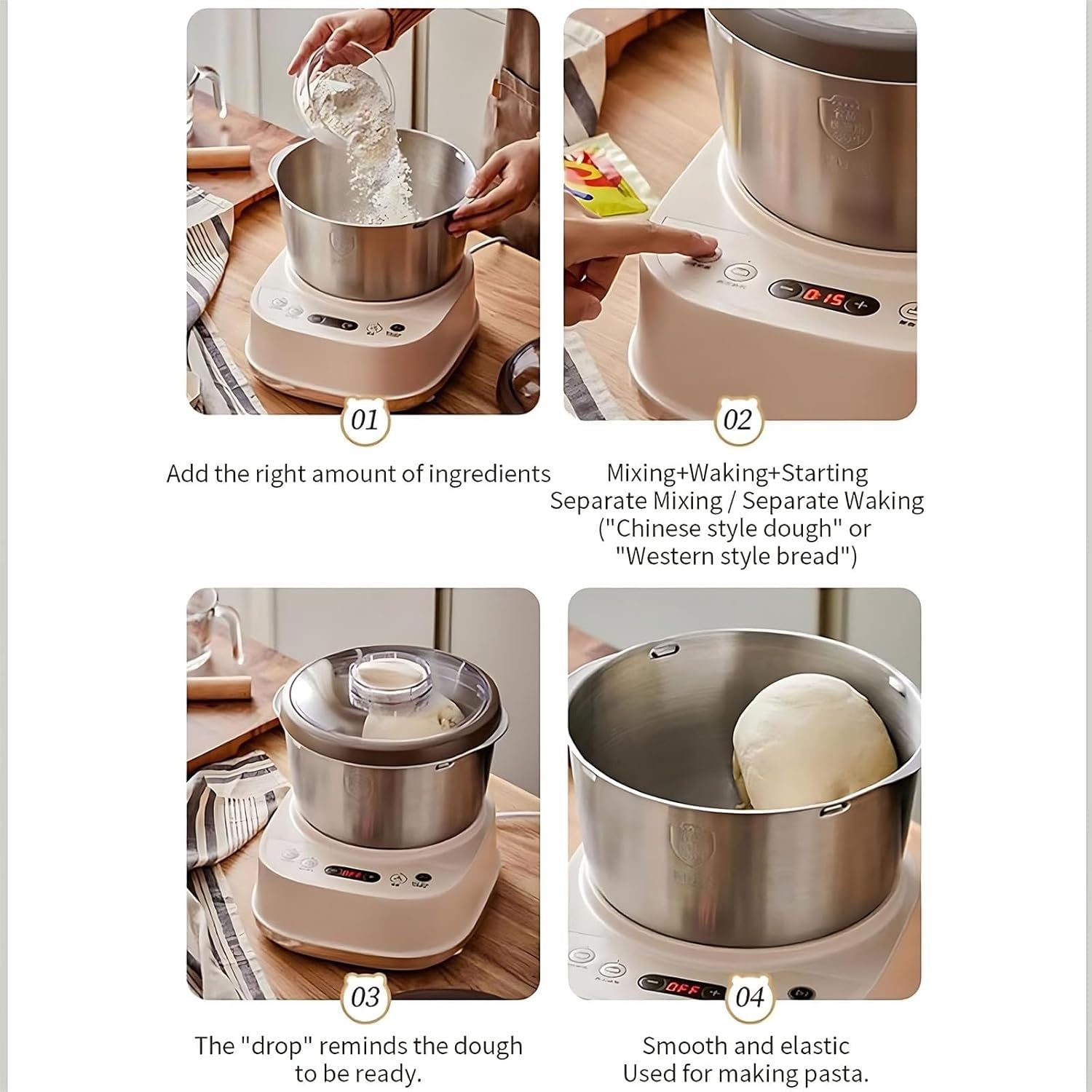 Mikser do ciasta z ogrzewaniem, pojemność 5 l, 2 tryby mieszania, 15-minutowe szybkie mieszanie i dzielona konstrukcja dla łatwego pieczenia, fermentacja 25-38℃