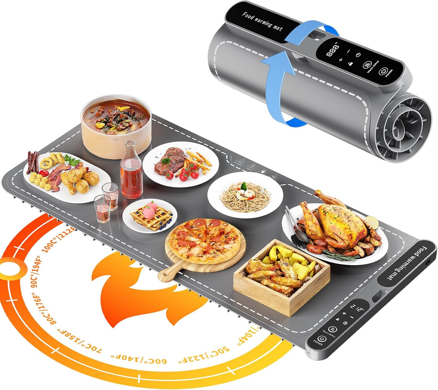 Final Clearance，Small and Medium-Sized Warming Mat for Food, Electric Silicone Food Warmer Trays for Chafing Dishes & Buffet,Portable Countertop Food Warmers for Parties, 7-Level Temp 8-Hour Timer,