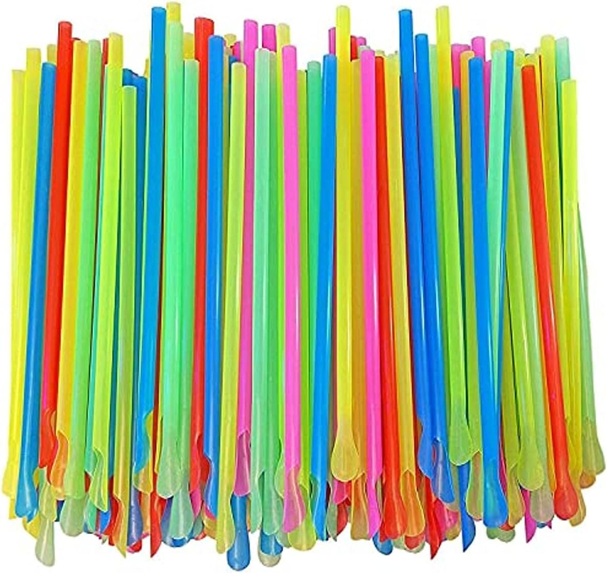 Concession Essentials 8'' Unwrapped Snow Cone Spoon Straw Assorted Bright Colors. Pack of 800ct.