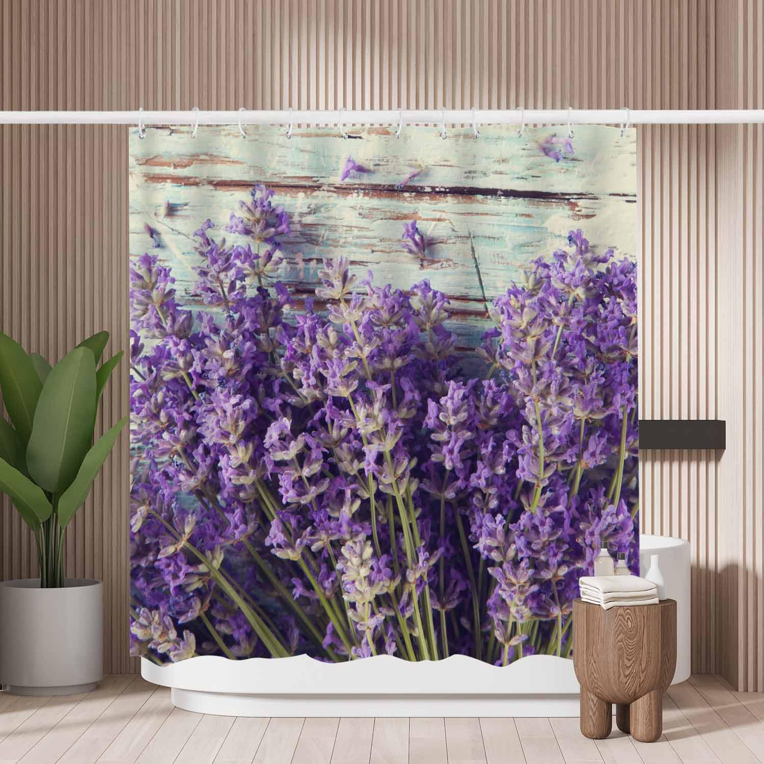 Woutay A237 Shower Curtain Mould Proof Resistant Lavender Bunch,Water Repellant Fabric,Polyester,Size 180X180cm