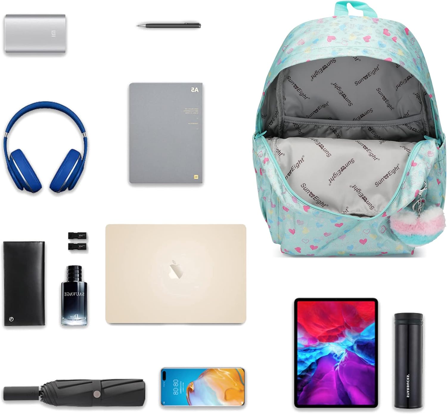 30L Pink Green Peach Heart Backpack for 6-18 Years Girls Waterproof School Bookbag with Cat Ears & Peach Heart Keychain,Large Capacity Lightweight Travel Backpack for Teens College - Image 4