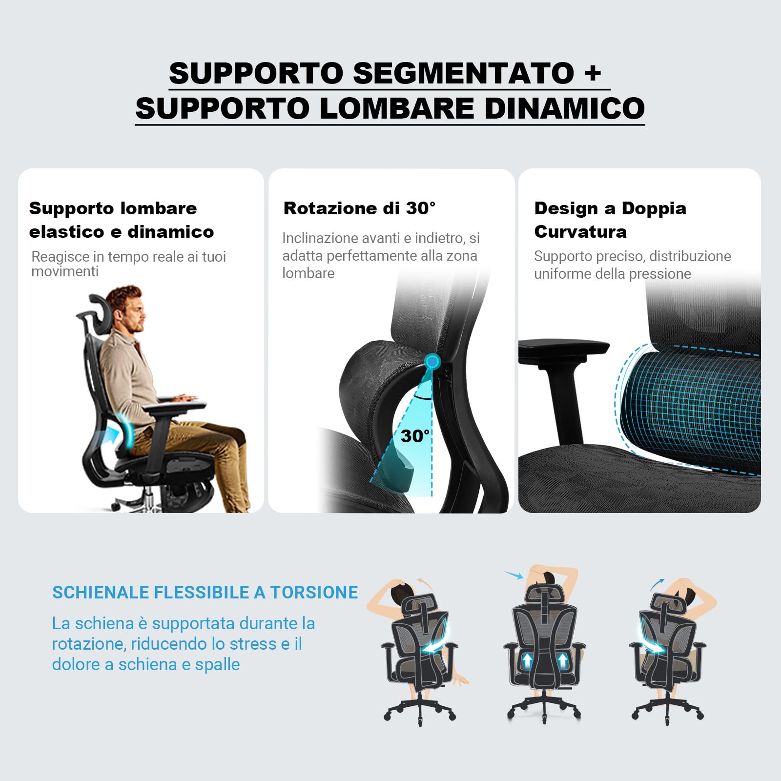 MELOKEA Sedia Ufficio Ergonomica con Poggiapiedi, Sedia Gaming in Rete | Braccioli 4D, Poggiatesta 3D, Profondità Seduta Regolabile, Inclinazione 4 Livelli, Home Office