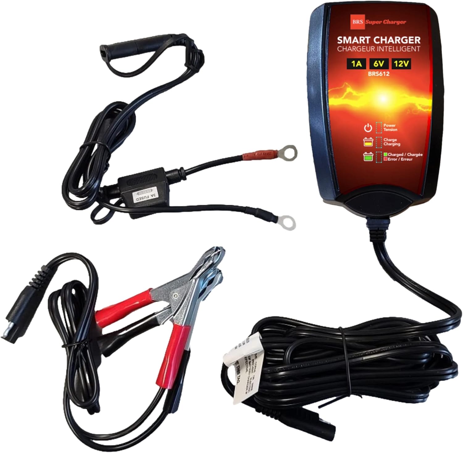 BRS Super Charger - 1A / 6V / 12V Smart Charger and Battery Maintainer, Trickle Charger and Desulfator for Motorcycle, Snowmobile, UTV, ATV Batteries