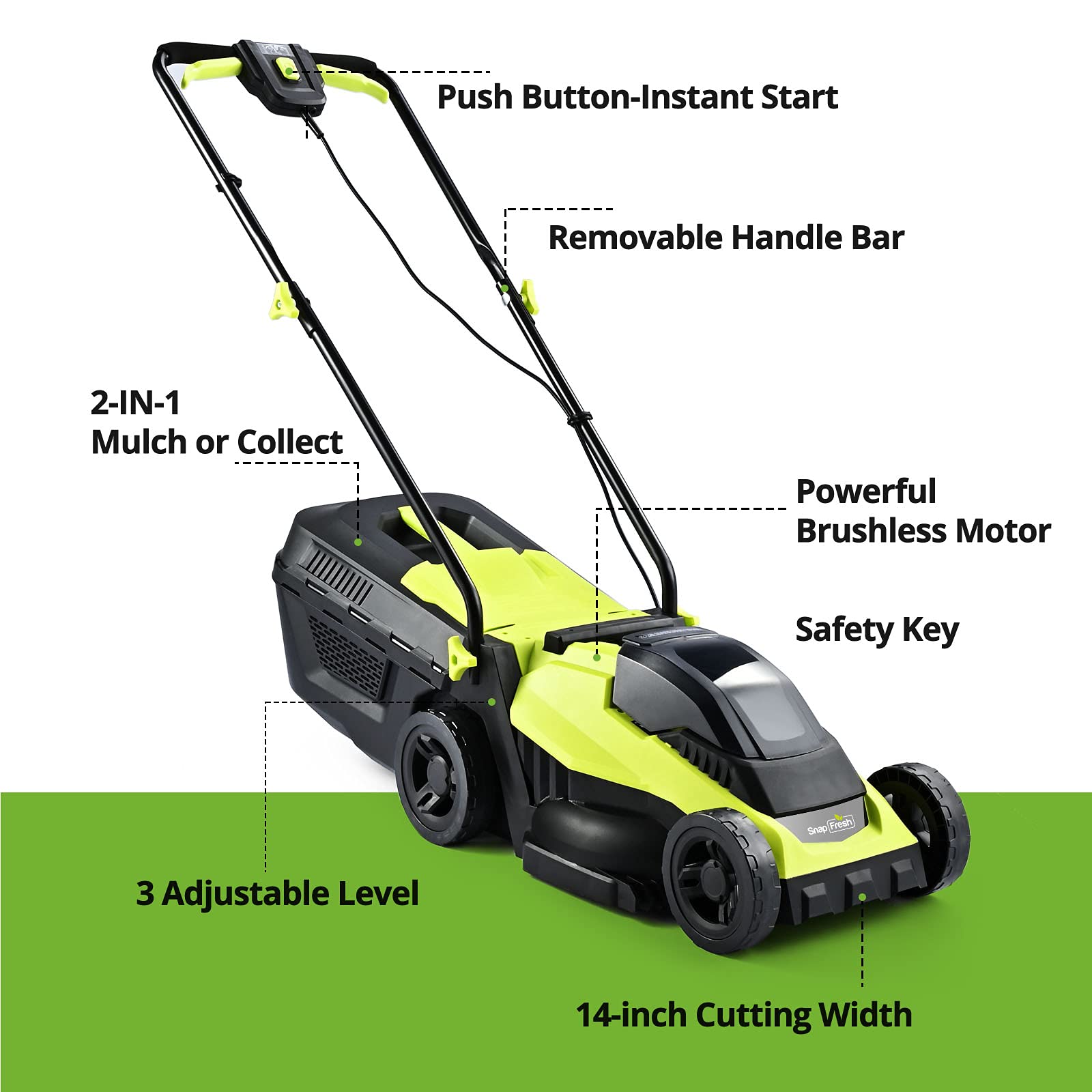 Cordless Lawn Mower, 14 Inch Electric Lawn Mower with...B092D645T7