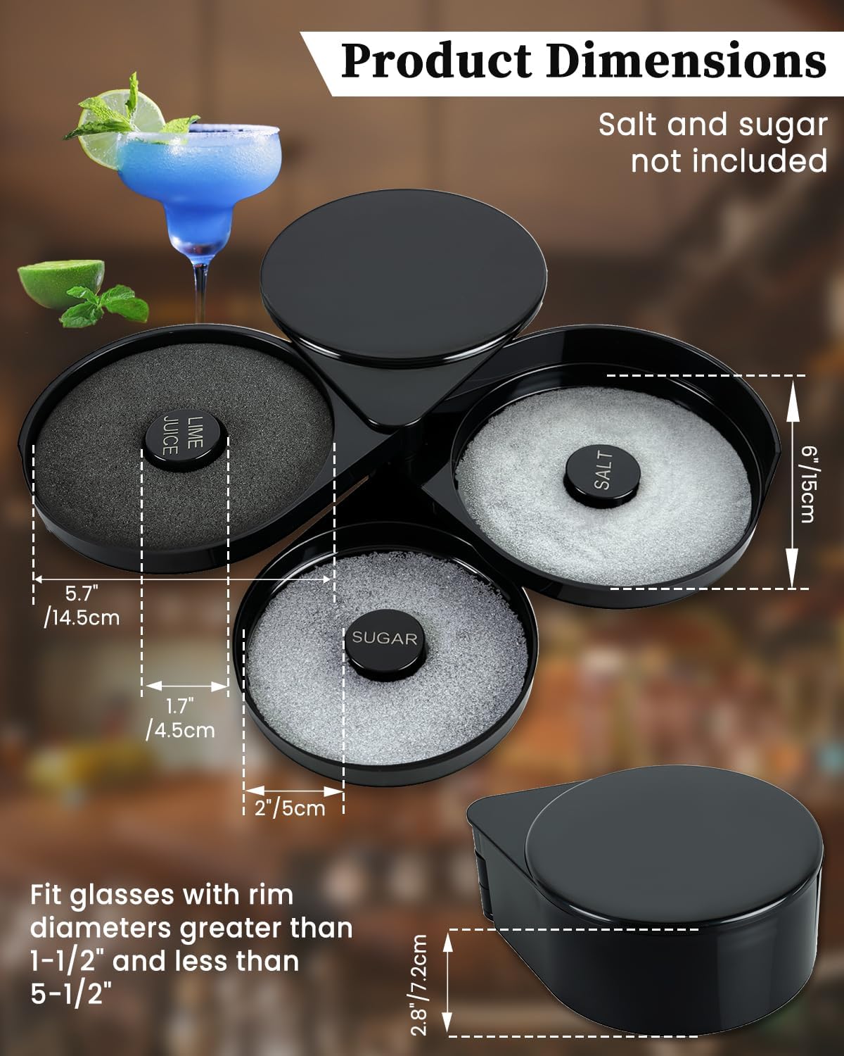 Margarita Salt Rimmer Set, 3-Tier Cocktail Glass Rimmer