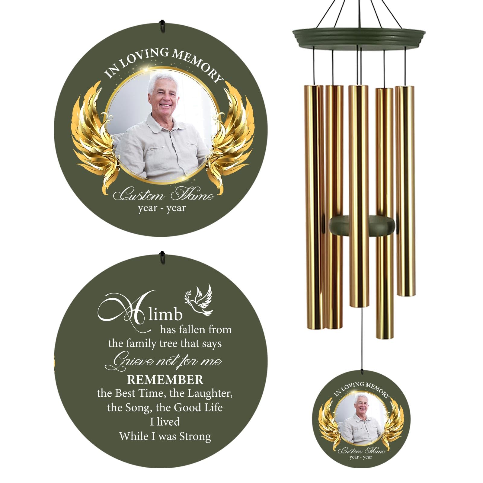 Personalized Memorial Wind Chimes for Loss of Loved One with Angel