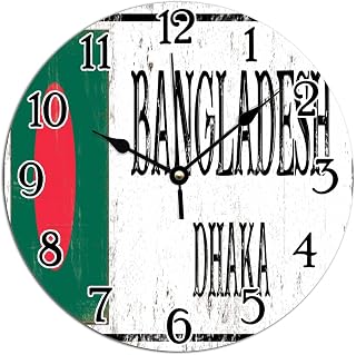 Gift World Traveler Clock Bangladesh Flag PVC Home Decor Wall Clocks Dhaka Art Clocks Battery Operated Silent Clock for Living Room 12x12in New Home Housewarming Gift