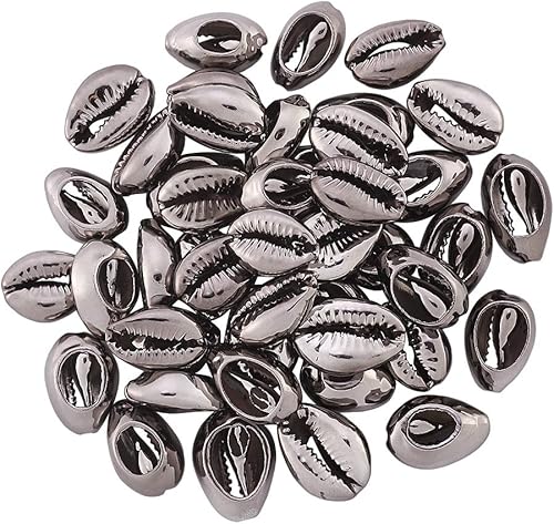 Vista 45 de Cheriswelry 50 cuentas de concha galvanizadas, conchas de cauri en espiral, conchas de mar, verano, playa, cuentas espaciadoras sueltas
