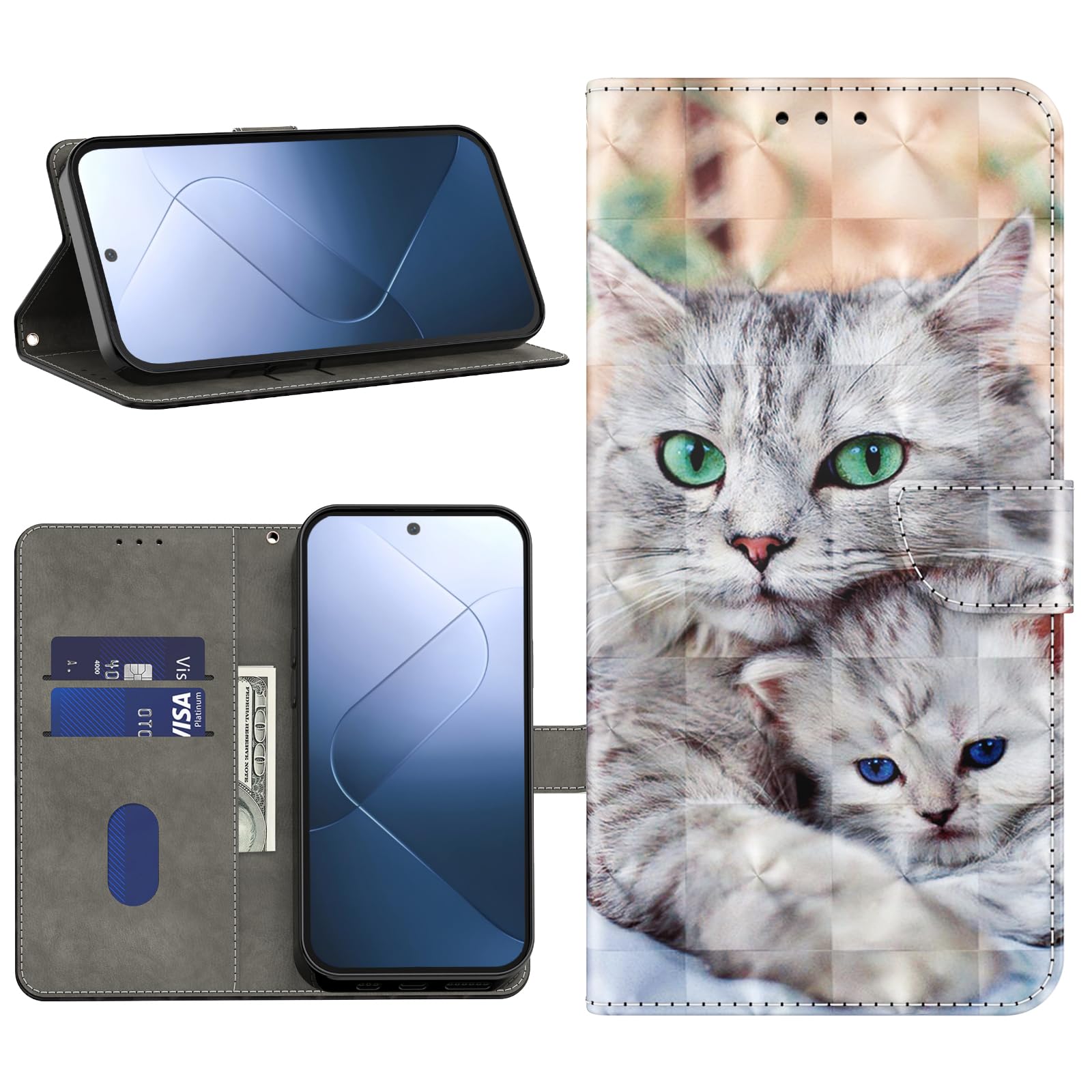 BOLELAW Hülle für Samsung Galaxy A05S – PU Leder Wallet Case mit Magnetverschluss, Standfunktion & Kartenfächern, Stoßfeste Flip Hülle für den Alltag & unterwegs, Zwei Katzen