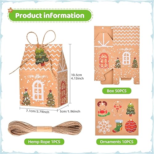 Miniatura 2 de VZCBZC Paquete de 50 cajas de galletas de dulces de Navidad, bolsas de regalo con 108 piezas de patrón de bricolaje y cuerda de cáñamo, creativas