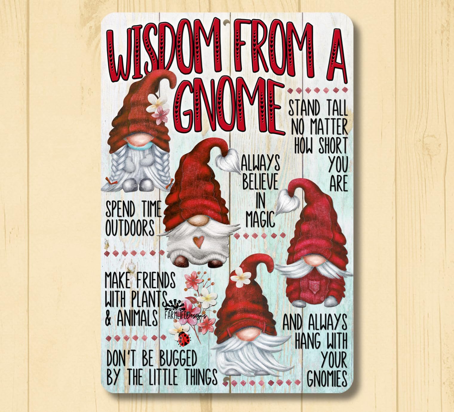 Gnome Advice Sign Wisdom from Sayings Motivational Decor metal tin wall art gift home decor