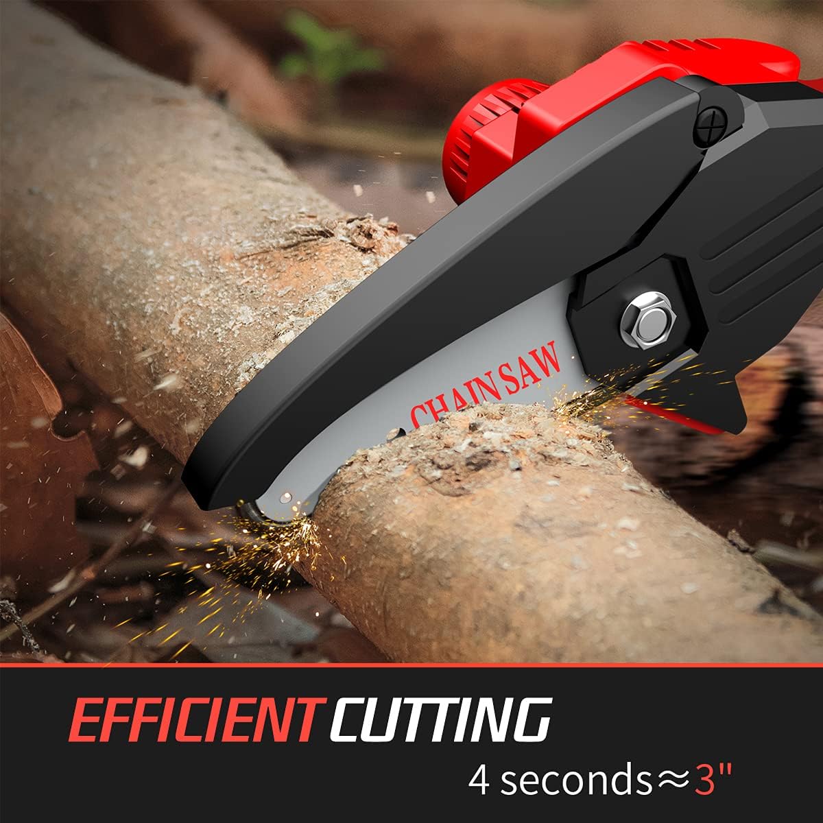 Mini Chainsaw, 4-Inch 21V Cordless Rechargeable Chain Saw Battery Powered Electric Saw for Tree Branch Wood Cutting (2 Batteries)