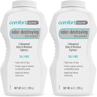 Comfort Zone Odor Destroying Foot Powder with Corn Starch, Heavy-Duty Odor & Moisture Protection (Pack of 2)