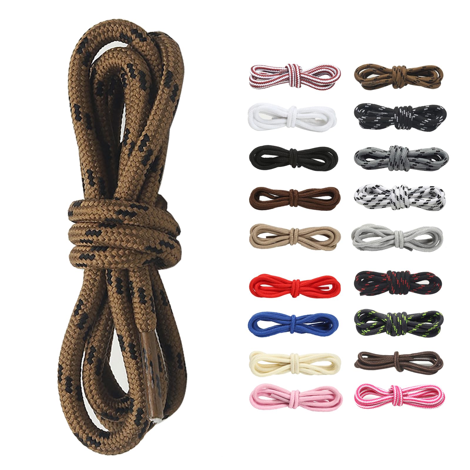 [Amerlery] 靴ひも 丸紐 シューレース 100cm 120cm 140cm 160cm 4mm幅 ブーツ用 靴紐 Shoelaces 2足分(4本) 適合登山靴、ブーツ、作業靴、カジュアルシューズ (ブラウン/ブラック, 140cm)