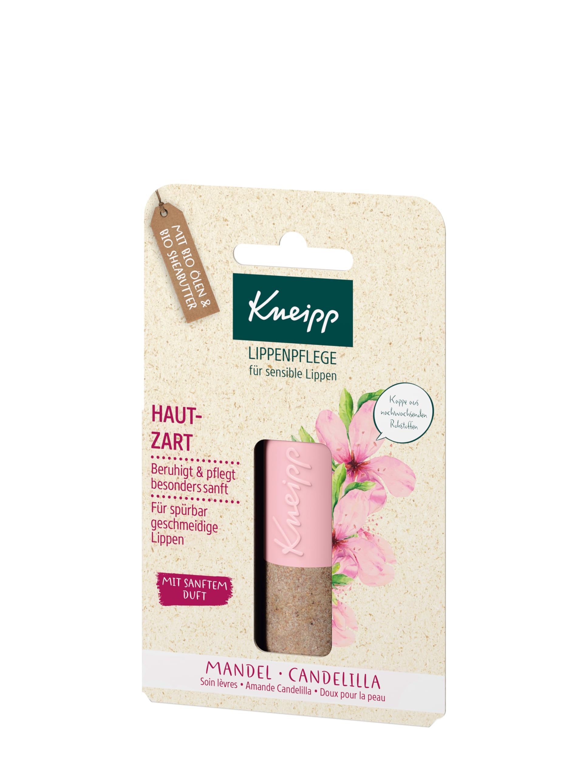 Kneipp Lippenpflege Hautzart - 100% natürlicher Lippenbalsam mit hochwertigem Mandelöl - 1 Stück