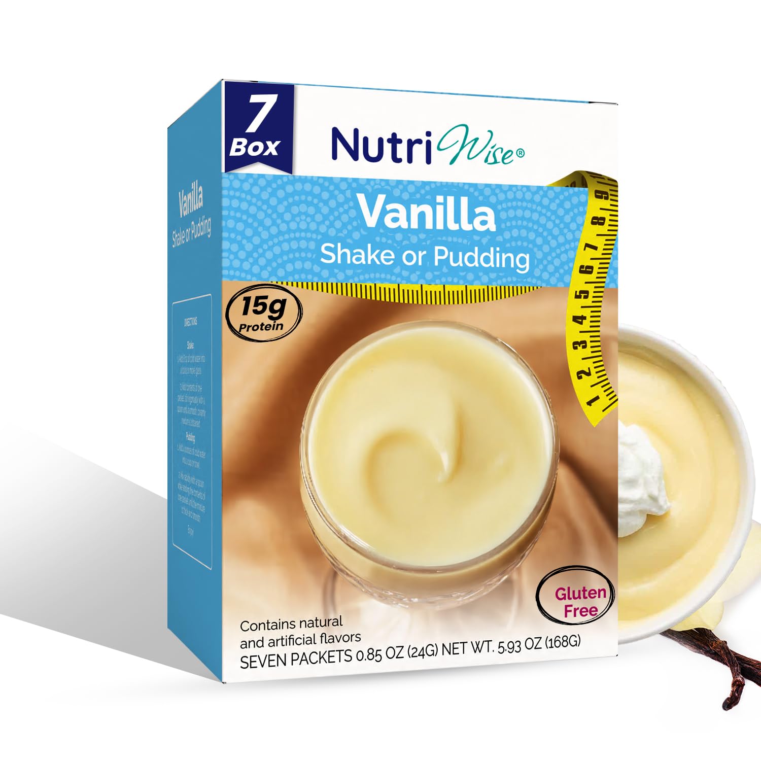 NutriWise Shake & Pudding | Vanilla | High Protein, Low Carb, Low Sugar, Low Fat | Gluten Free Diet | Meal Replacement | 7/Box