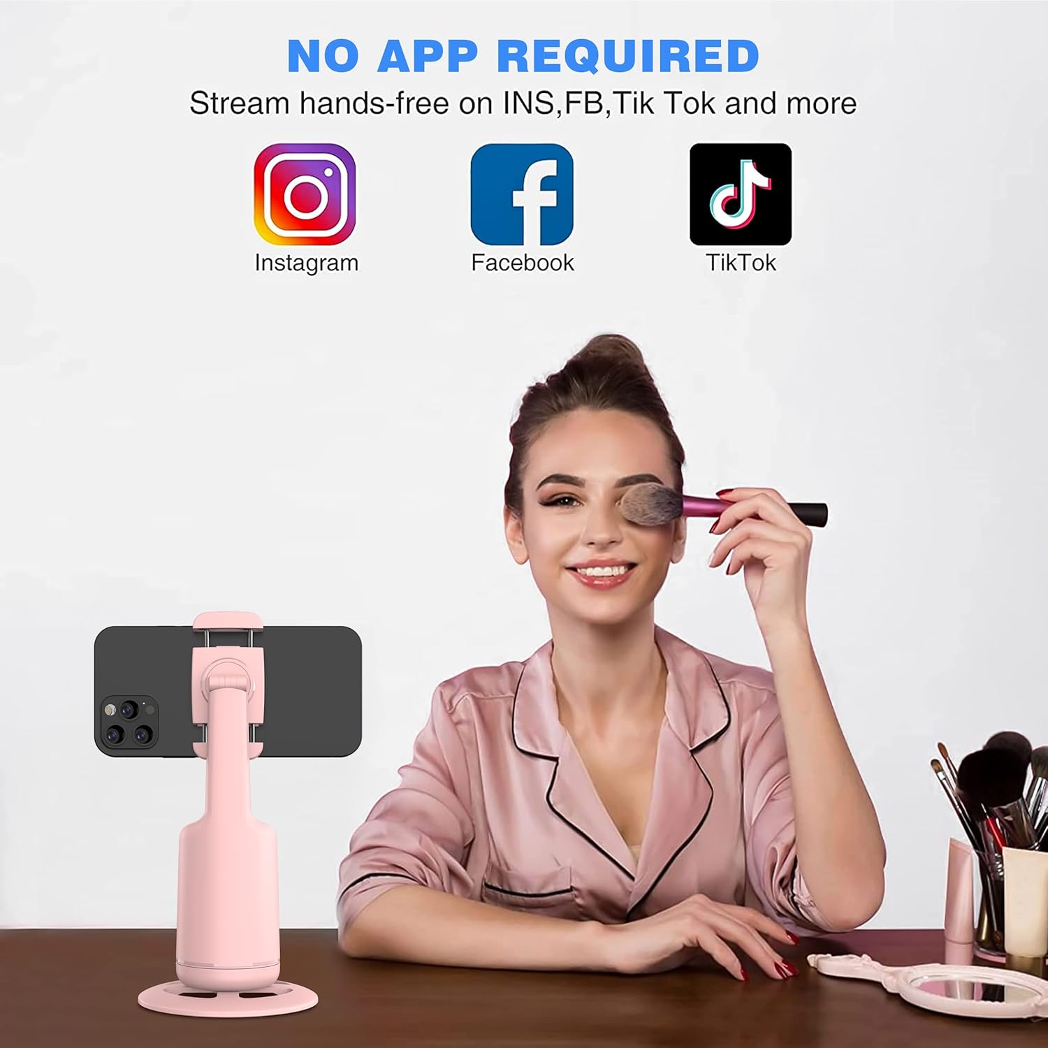 Auto Face Tracking Tripod, 360° Rotation Face Body Phone Camera Mount Smart Shooting Phone Tracking Holder with Remote,No App, Gesture Control,Smart Shooting Holder for Vlog, Streaming,Tiktok-Pink