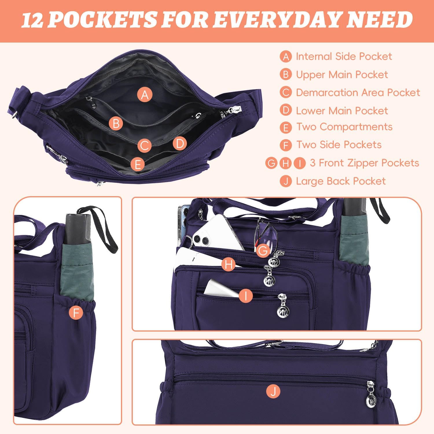 YouNuo Cross body Purse, Nylon Crossbody Bags for Women with Pockets and Compartments, Waterproof Crossbody Shoulder Handbags | Nylon, with Pockets, and Compartments, Waterproof - Image 6