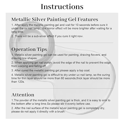 Miniatura 8 de RARJSM Esmalte de uñas de gel de pintura metalizada, cromo plateado, 3D, esmalte de gel de dibujo pintado con metal, 0.3 fl oz, efecto espejo