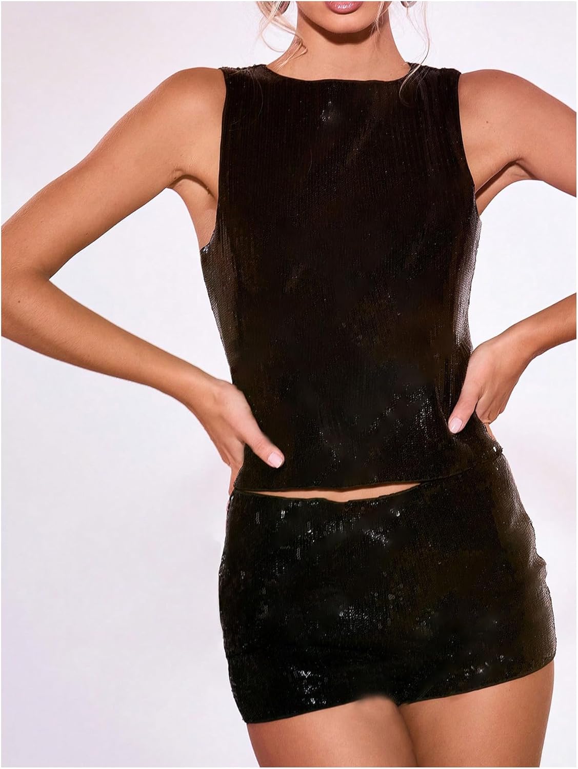 SOLY HUX Women's Sequin Sparkly Shorts Low Elastic Waist Y2k Party Club Mini Booty Shorts - Image 4