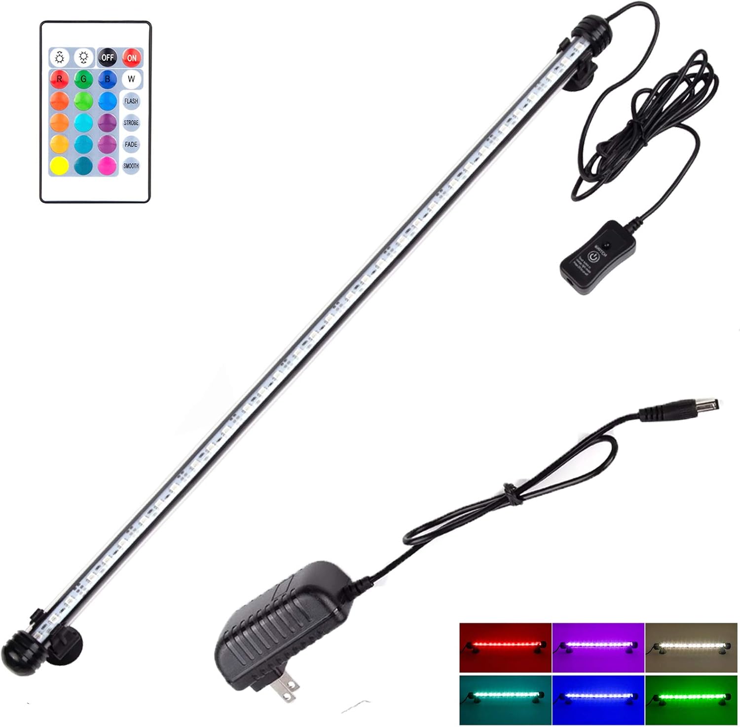 LED Aquarium Light, Fish Tank Light Waterproof RGB Colorful Underwater Submersible LED Lights Strip Background Decorate Lighting, 23"