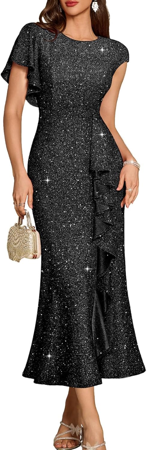 DRESSTELLS Sequin Formal Party Dress for Women Wedding Guest Cocktail Sparkly Prom Evening Dresses