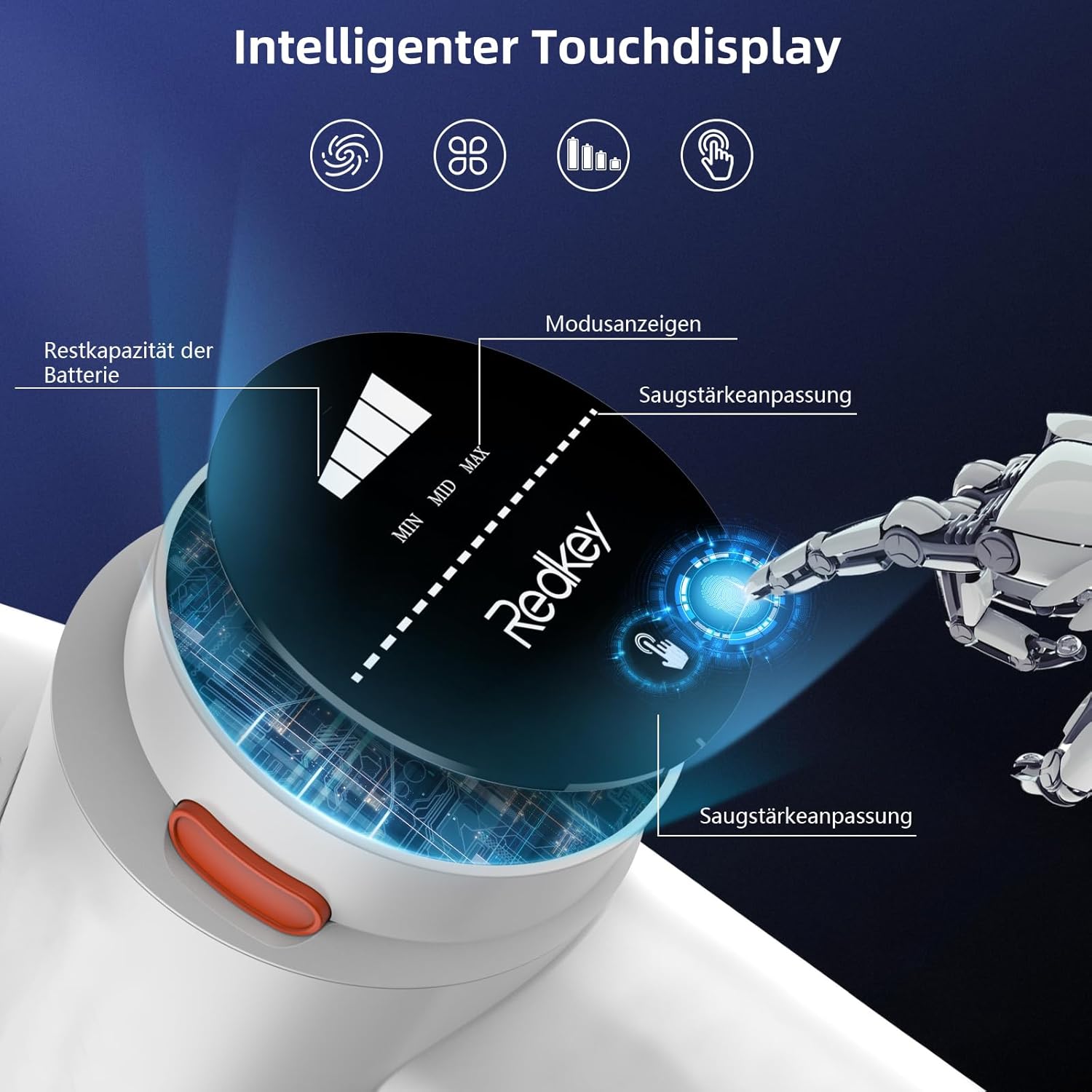 Redkey P8 vacuum cleaner intelligent touchscreen display