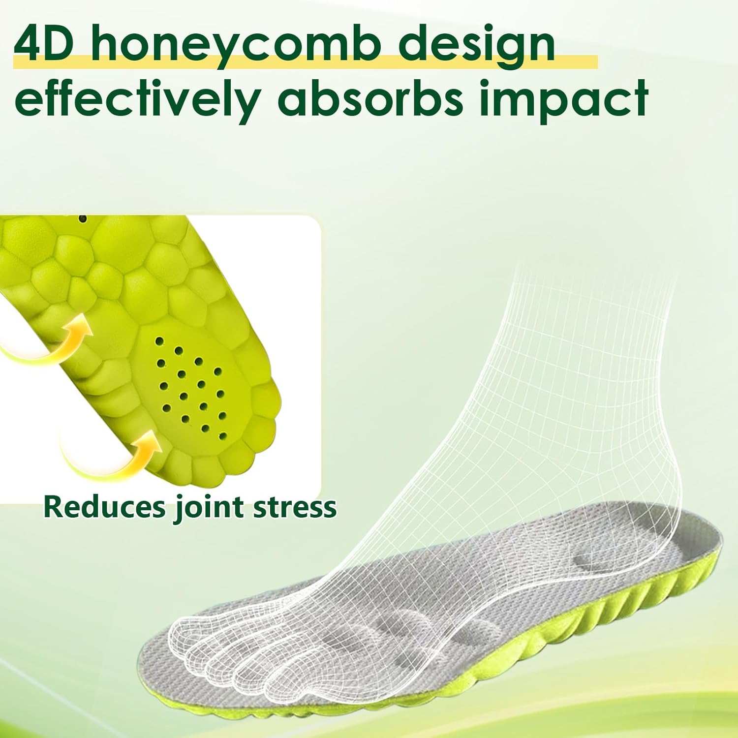 2 Pairs Steppers Insoles for Men Women, 4D Memory Foam Cloud Insoles with Arch Support & Cushioned Comfortable and Breathable Shoe Inserts, Trim to Fit All Shoe Types (Green, M9.5-10.5/W11-12) - Image 3