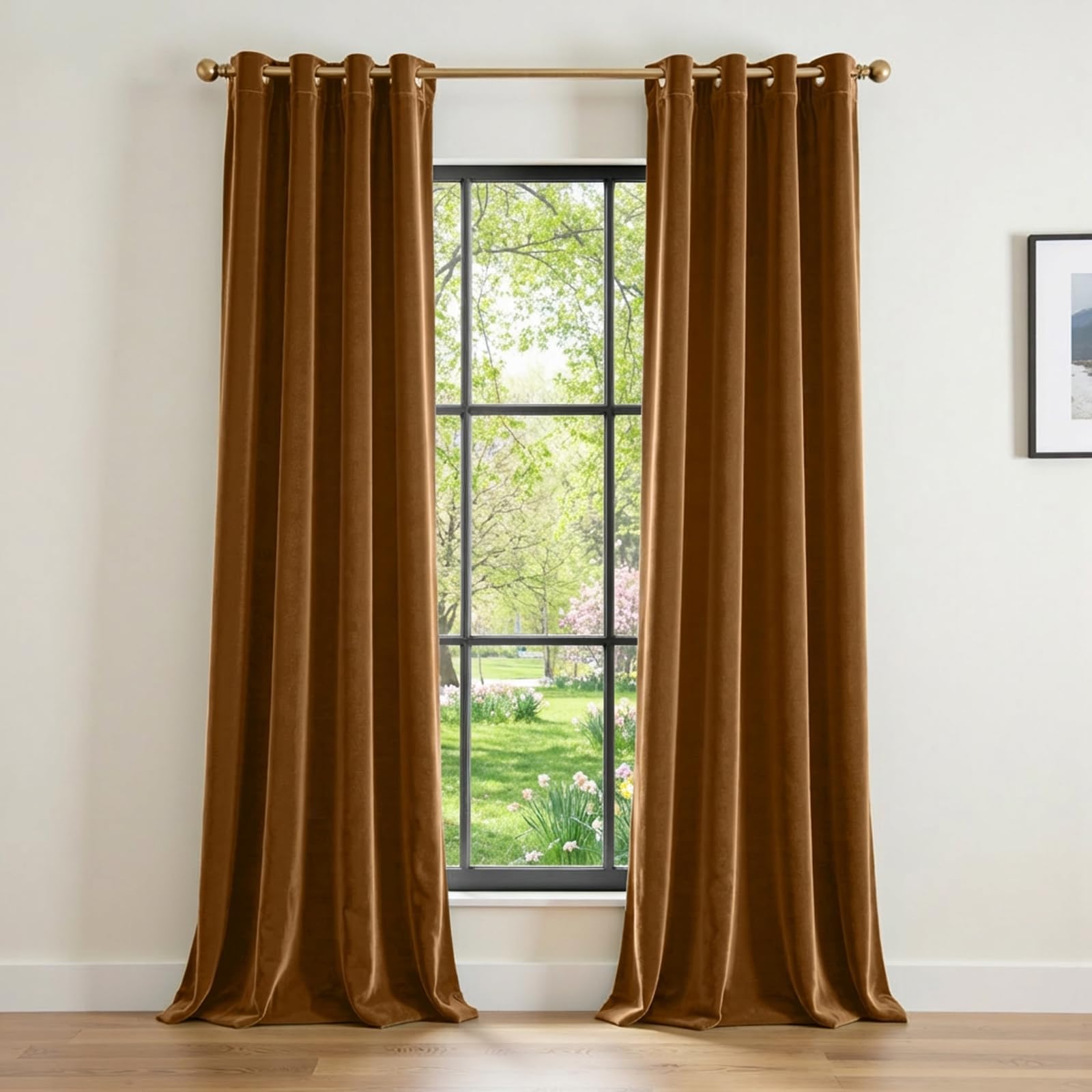 Lazzzy Tende oscuranti in velluto tende isolanti termiche dorate tende lunghe 96 pollici per camera da letto soggiorno oscuramento trattamenti finestre occhielli soggiorno set di 2 pannelli marrone
