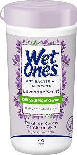 Wet Ones Lavender Antibacterial Hand Wipes: 8-Hour Moisturizing, Kills 99.99% Germs, 40ct Canister