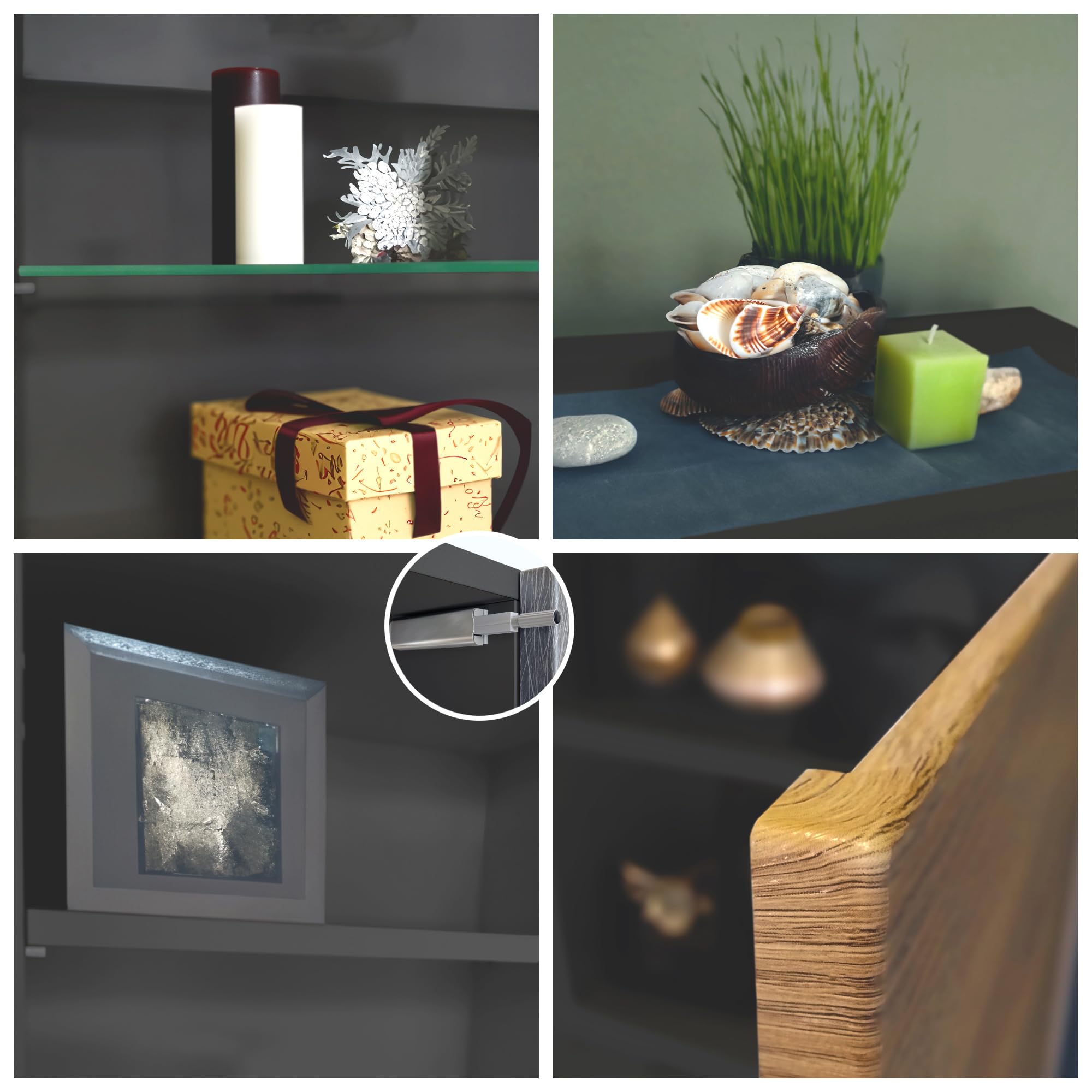 Vitrine Granada, Made in Germany, Vitrinenschrank mit Glastür und Glaseinsatz inkl. LED, Anthrazit matt/Beton Dunkel Optik (50 x 122,5 x 34,5 cm)
