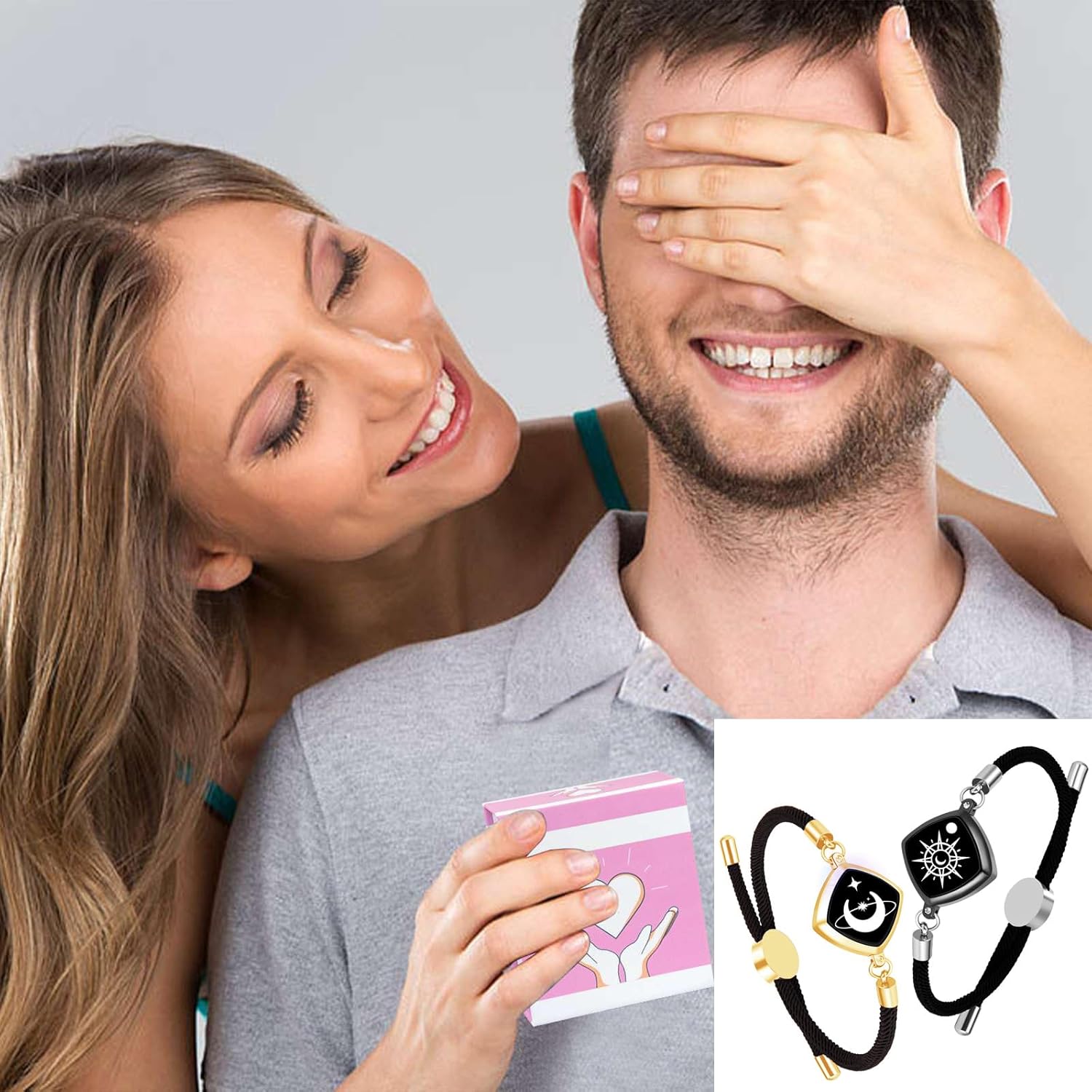 Long Distance Touch Bracelets, Vibration & Light up Remote Smart Matching Couples Bracelet for Couple Long Distance Relationship Girlfriend Boyfriend Festival Gifts Lover Jewelry Set