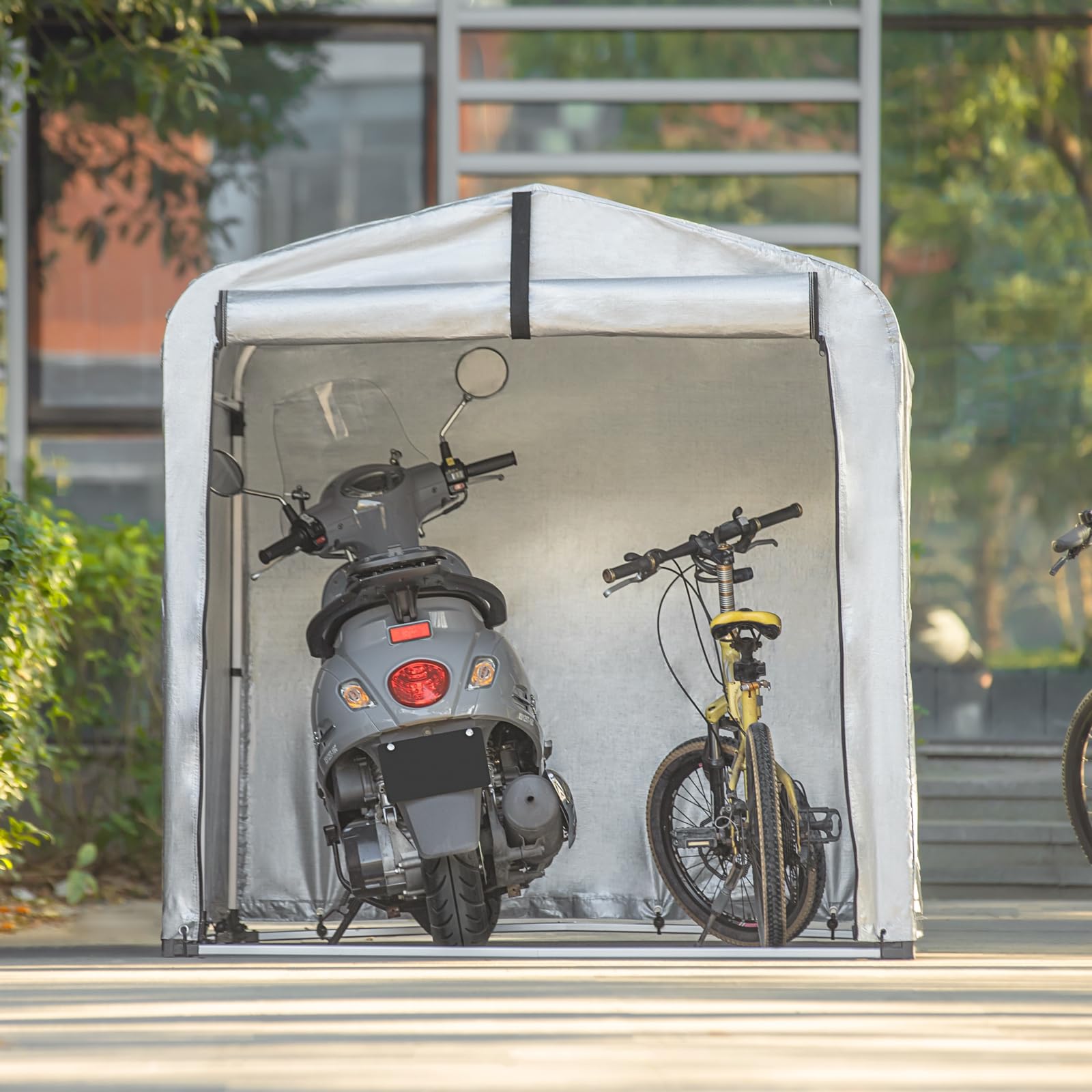 SoBuy Abri de Jardin, Cabane de Jardin Exterieur Imperméable, abri Moto, Garage pour Vélo et Outils, Abri Vélo, Rangement et Stockage, Argent, 159x165x219 cm KLS11-L