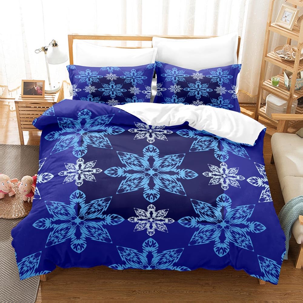 Housse de couette de Noël enfant 240x220 parure lit bleu flocons de neige