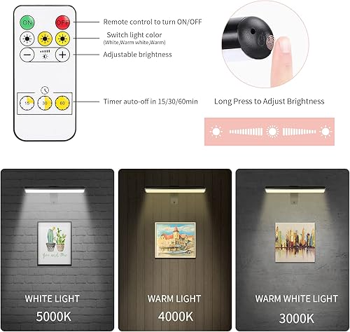Miniatura 3 de ZOCALOK Luz de imagen funciona con pilas, luces de imagen para pared, luz de imagen inalámbrica con 2 controles remotos, luz de imagen para pinturas