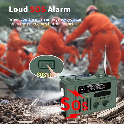 Miniatura 7 de Radio solar de emergencia con manivela, NOAAAMFM con linterna LED y lámpara de lectura, USB tipo Ccarga solarmanivela, altavoz Bluetooth, alarma SOS