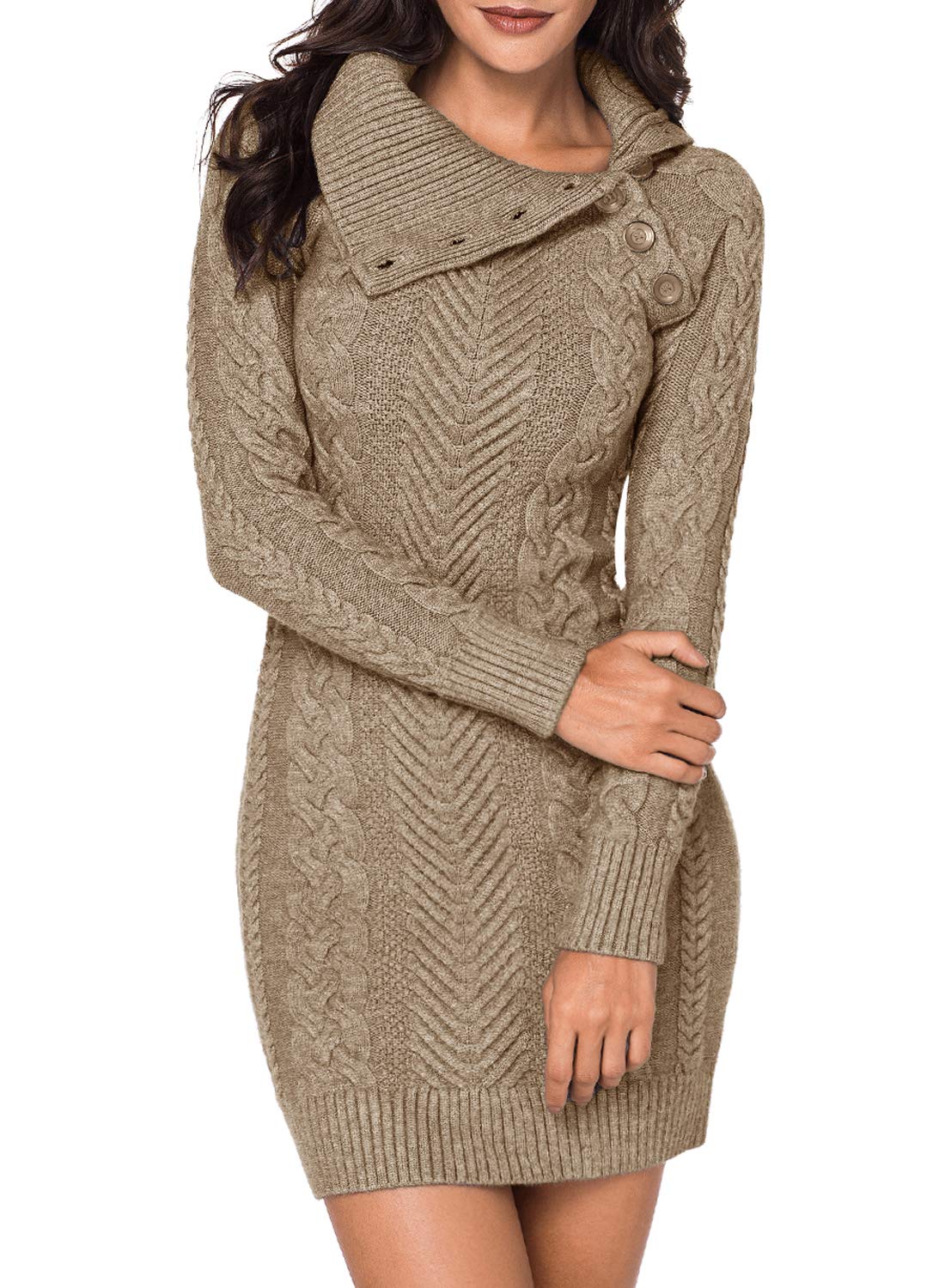 BLENCOTWomens Turtleneck Long Sleeve Elasticity Chunky Cable Knit Pullover Sweaters Jumper