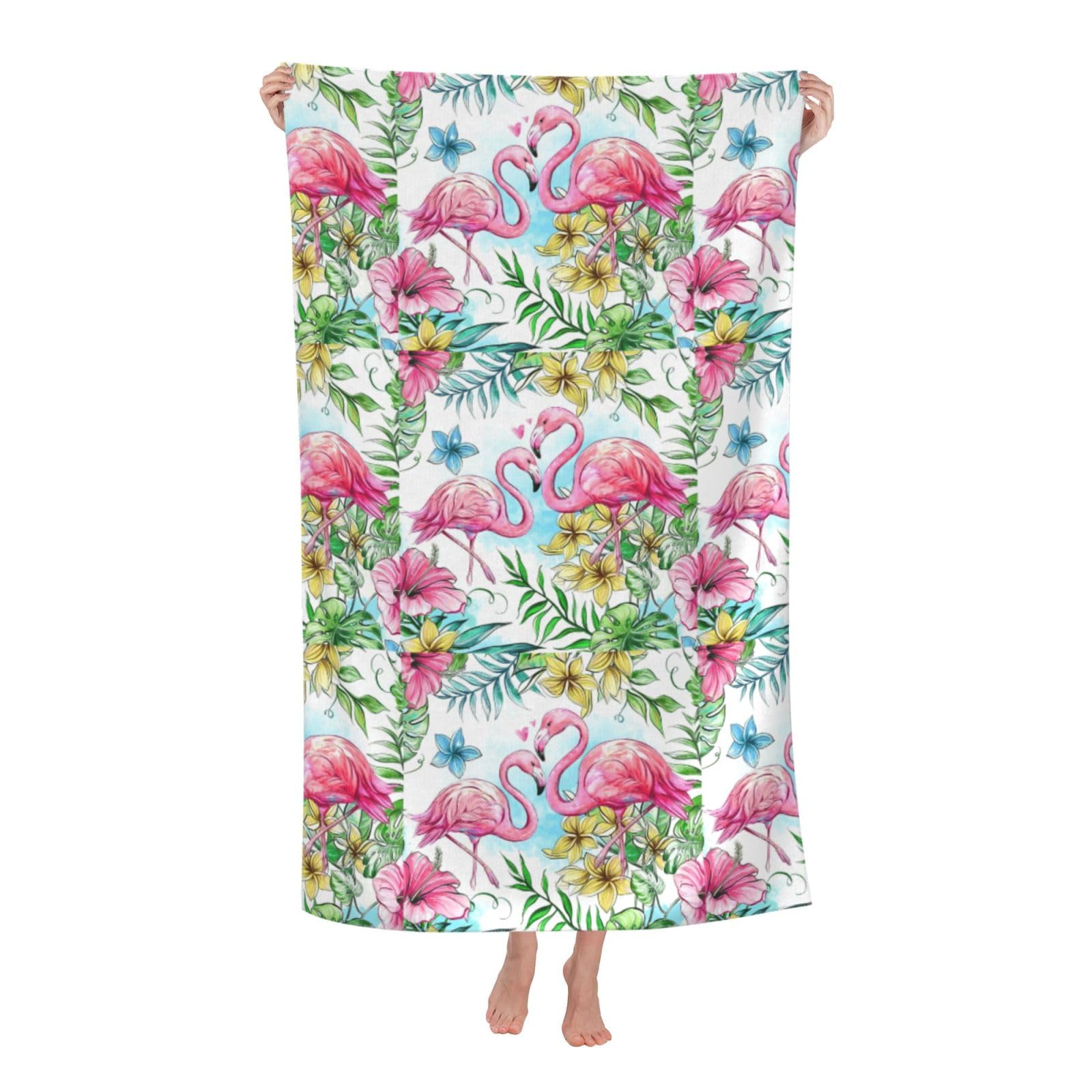 Cbaaghh Flamingo Flowers Print Adult Beach Towels,Beach & Pool Towel,Beach Towels,Towels For Camping