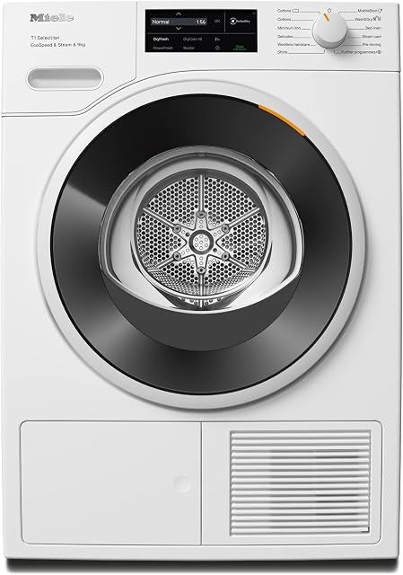 Miele TSL783 WP 9 kg Tumble Dryer - Freestanding, Quiet Dryer with Heat Pump, SteamFinish, EcoSpeed, DryCare 40 and SilenceDrum, A+++ Rated Energy Efficiency, in Lotus White