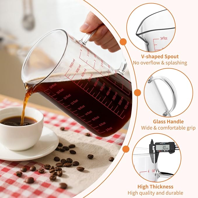 Vaso medidor de vidrio 1000 ml con mango y pico miniatura 5