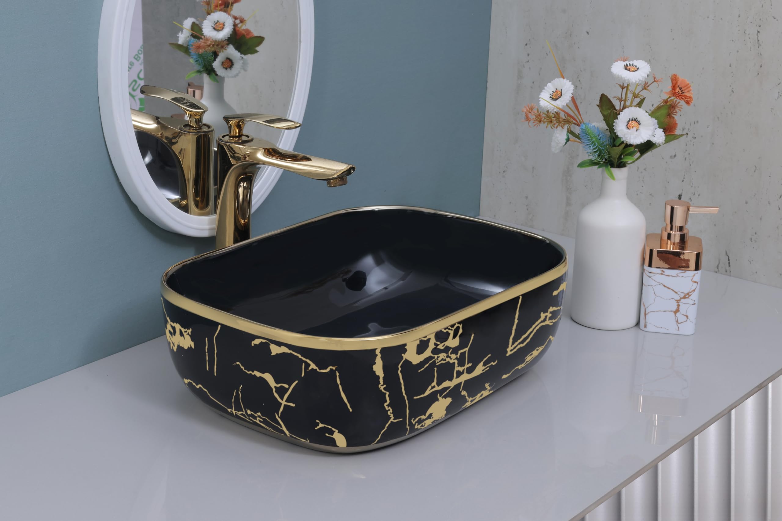 HISRE Table Top Wash Basin For Bathroom | Over Counter Top Wash Basin For Living Room | Washbasin Countertop | Tabletop Ceramic Bathroom Kitchen Sink (18 x 13 x 5 CM) (Model - G3011), photo 2 of 2